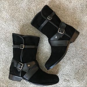 JON JOSEF Black SUEDE Ankle STRAP & Buckle BOOTS